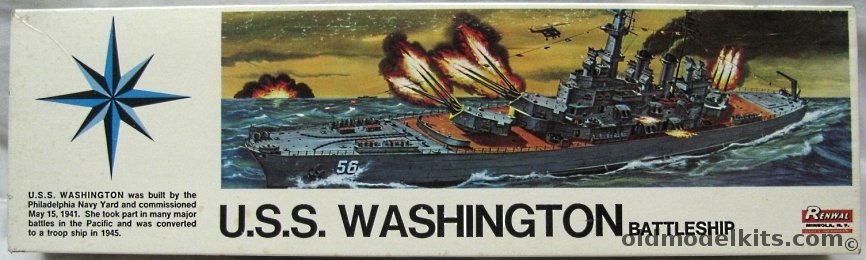 Renwal 1/500 USS Washington BB56 Battleship, 608 plastic model kit